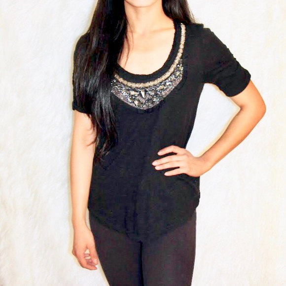 💎 Deletta Anthro jeweled beads statement tee - Picture 2 of 8